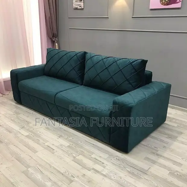 3 Seater Teal Diamond-Tufted Sofa - 1