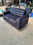 Navy Tufted 2-Seater Sofa yenye Gold Trim - 2