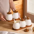 3-Piece Ceramic Canister Set with Bamboo Base - 3
