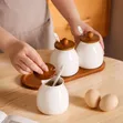 3-Piece Ceramic Canister Set with Bamboo Base - 4