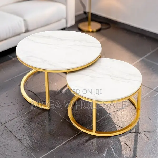 Modern 2-in-1 Marble Top Gold Stand Nesting Coffee Table - 1