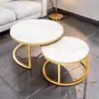 Modern 2-in-1 Marble Top Gold Stand Nesting Coffee Table - 1