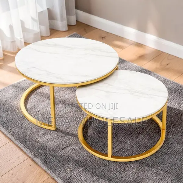 2-in-1 Marble Top Gold Stand Nesting Coffee Table - 1