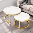 2-in-1 Marble Top Gold Stand Nesting Coffee Table - 2