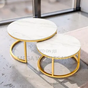 2-in-1 Nesting Coffee Table with Marble Effect Top & Gold Stand