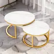 2-in-1 Marble Top Gold Stand Nesting Coffee Table - 1