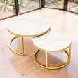 2-in-1 Marble Top Gold Stand Nesting Coffee Table - 2