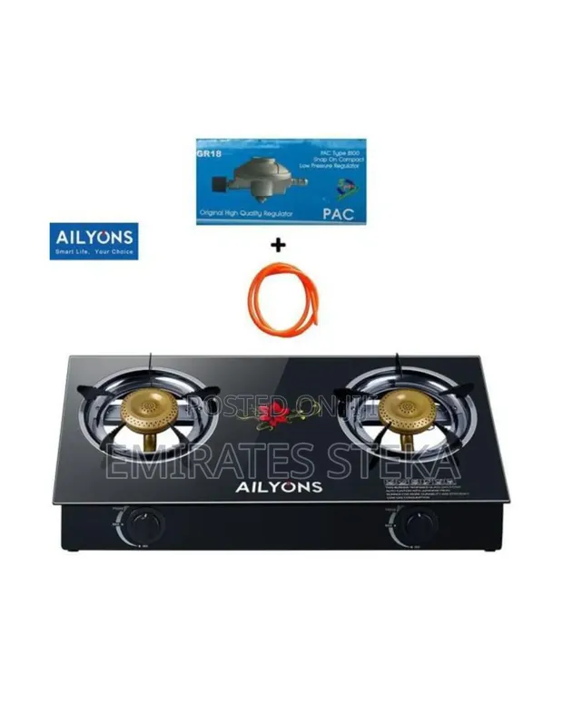Ailyons GS014-5 2-Burner Glass Top Gas Cooker - 1