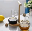 2-in-1 650ml Borosilicate Glass Oil & Vinegar Jars with Bamboo Stand - 3