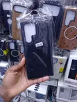 Black Leather-Finish Back Case for Samsung Galaxy S22 Ultra - 1