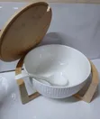 Ceramic Salad Bowl Set with Bamboo Stand - White - 2