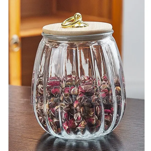 Ribbed Glass Storage Jar 600ml - 1