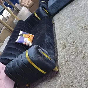 3 Seater Luxury Dark Blue Sofa with Gold Trim