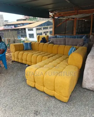 5 Seater Mustard Yellow Bubble L-Shape Sofa