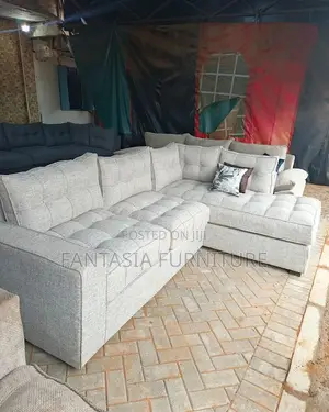 5 Seater Oatmeal Grey Tufted L-Shape Sofa