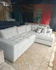 5 Seater Oatmeal Grey Tufted L-Shape Sofa - 1