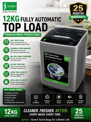 Syinix 12kg Fully Automatic Top Load Washing Machine - 25 Months Warranty