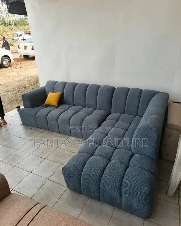 5 Seater Slate Grey Ribbed Bubble L-Shape Sofa - 1