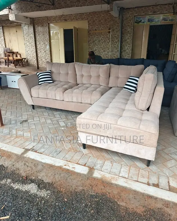5 Seater Taupe Tufted L-Shape Sofa - 1