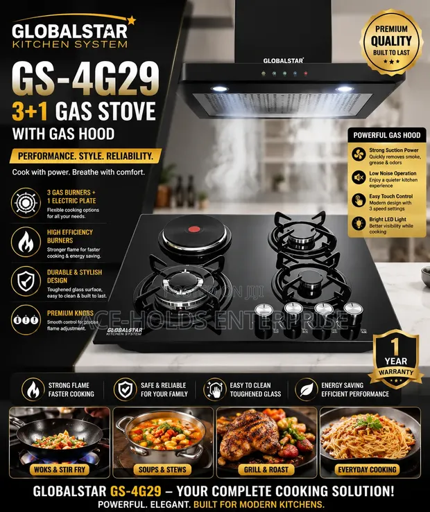Globalstar GS-4G29 3+1 Gas Stove with Gas Hood - 1