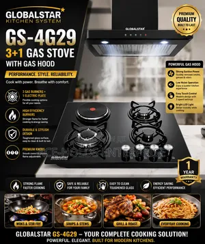 Globalstar GS-4G29 3+1 Gas Stove with Gas Hood