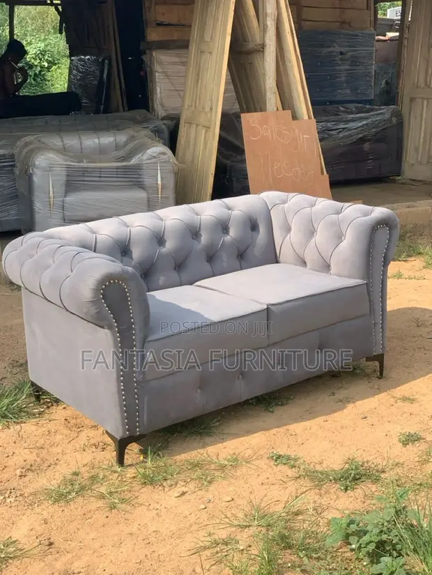 2-Seater Grey Chester Loveseat Sofa - 1