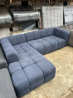 5 Seater Denim Grey Bubble L-Shape Sofa