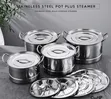 Seti ya Vyungu vya Chuma cha Pua 14 vya Kupikia na Kupikia kwa Steamer - 3