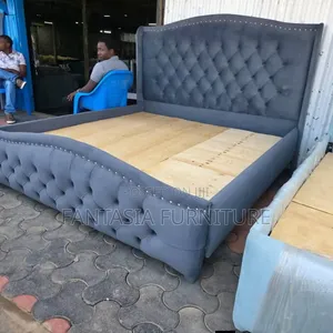 Grey Wingback 6x6 Bed with Velvet Upholstery