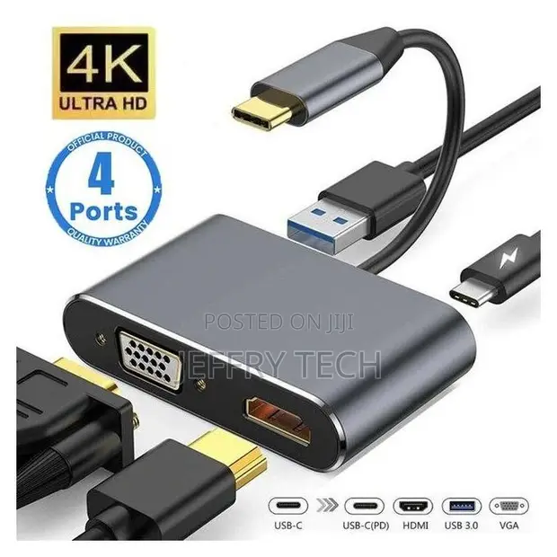 USB-C Hub 4-in-1 Adapter (HDMI, VGA, PD Fast Charge) - 1