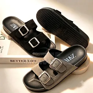 Premium Zara Men's Suede Leather Two-Strap Open Slippers