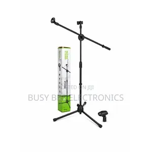 Adjustable Microphone Stand with Phone Holder Tripod Base