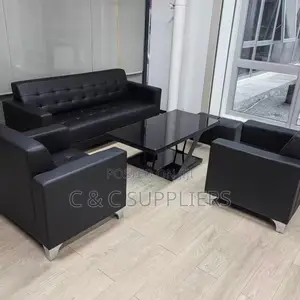 5-Seater Black Waiting Sofa
