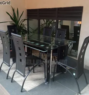 Executive 6 Seater Glass Dining Table with Leather Seats