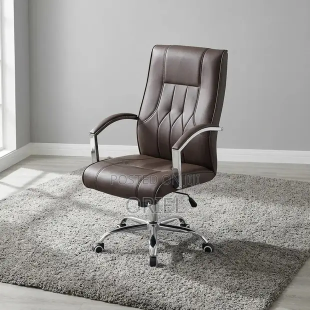 Brown Leather Mid-Back Office Chair - 1