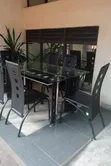 Executive 6-Seater Glass Dining Table with Leather Seats - 1