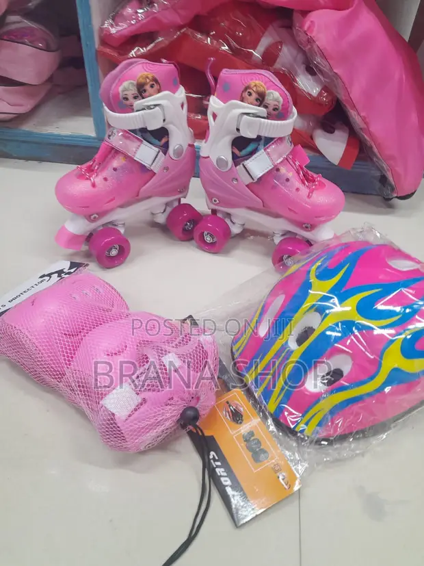Complete Toddlers' Quad Roller Skating Gear Combo Set (Pink) - 1