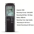 8GB Digital Voice Recorder - Built-in Mic, Long Battery - 2