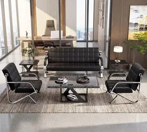 Executive 5-Seater Office Sofa Set - Black Faux Leather