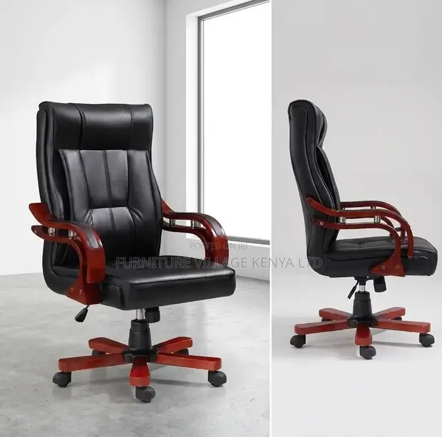 Bliss Office Chair - Leather & Wood, Adjustable - 1