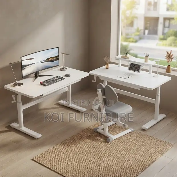 Height Adjustable Manual White Office Desk (1200mm) - 1