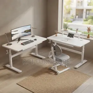 Height Adjustable Manual White Office Desk (1200mm)