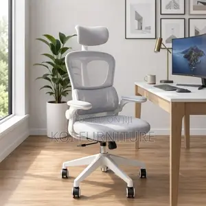 White Adjustable Fabric Office Flipping Armed Chairs