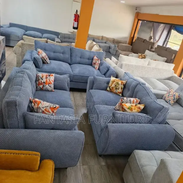 5 Seater Denim Grey Sofa Set - 1