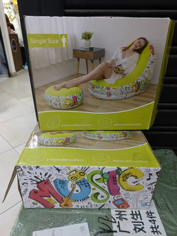 Doodle Print Lazy Air Chair with Footrest - 1