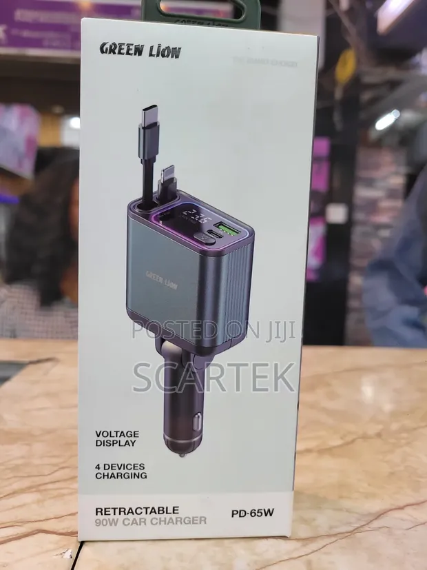 Retractable Car Charger - 90W, 4 Devices - 1