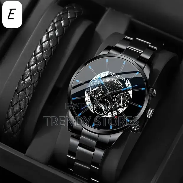 Geneva Black Watch Gift Set for Men - 1