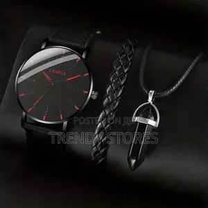 Saa ya Wanaume Geneva Quartz - Seti ya Zawadi 3 kwa 1