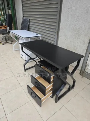 Black Metallic Frame Desk with Pedestal