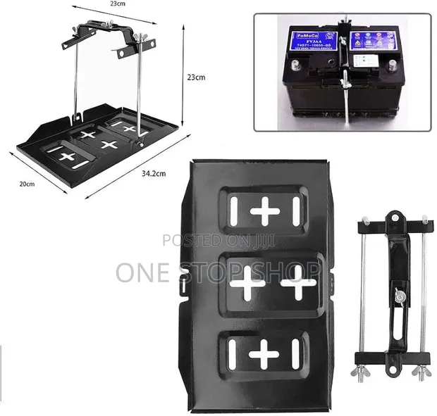 Sturdy Metal Battery Holddown Tray & Adjustable Clamp Kit - 1